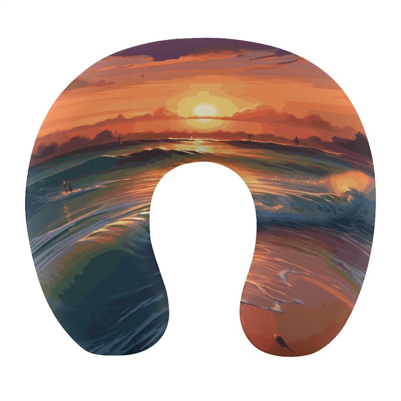 VstaDank Sunset Seaside Neck Pillow Soft Comfortable Travel U Shaped Pillows Portable Pillows for Shoulder Memory Foam Head Support Pillow for Airplane Car Home Office