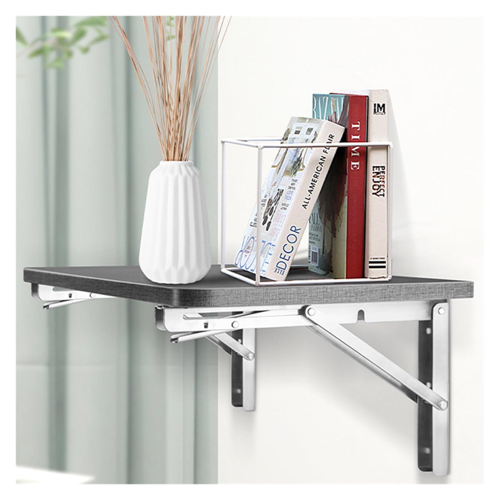 soporte plegable para estantería, 2 soportes de acero inoxidable 8 a 24 pulgadas(Iron Black 12in)