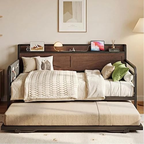 LIKIMIO Twin Daybed, Day Beds with Pop Up Trundle, Storage