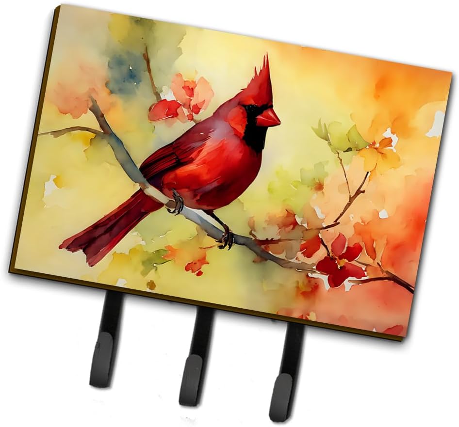 Caroline's Treasures Cardinal Leash or Key Holder Wall Hooks, Key Hooks Holder, Coat Rack Wall Mount, Coat Hooks, Hooks for Hanging Keys, Towels, Aprons, Leashes