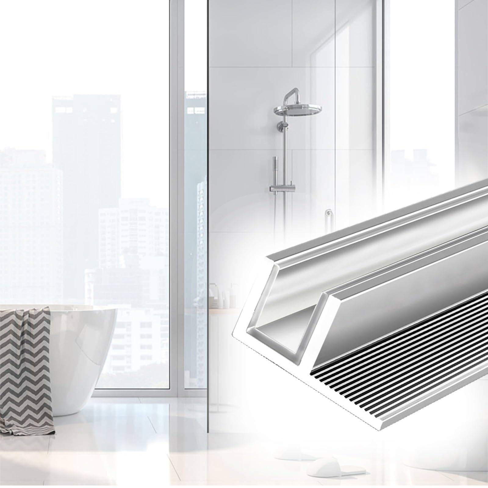 Aluminum Profile Shower Door Slot with Built-in Buffer Pad, Glass Fixing Channel 10mm/12mm for Bathroom/Hotel/Restaurant, F Type Glass Channel(Gray-12mm,L-190cm/74.8in)