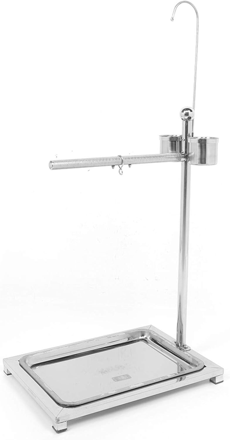 EVTSCAN Bird Stand, Stainless Steel Bird Standing Frame Parrots Training Rod Supplies with Two Food Bowl(44 * 33 * 60Cm)