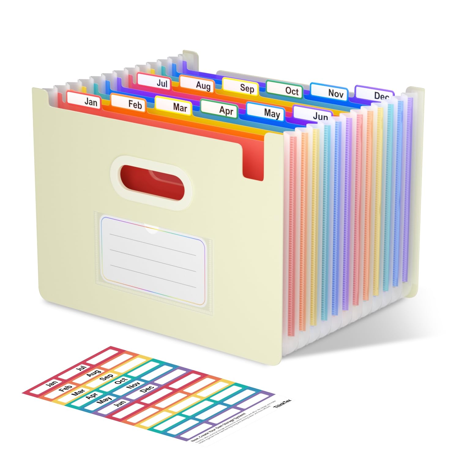 ThinkTex Trieur Document 12 Poches Extensible - Organiseur Factures A4 Bleu Morandi, Vertical Ouvert