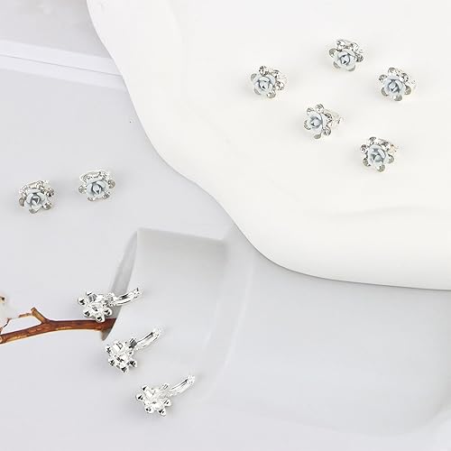 Miniatura 7 de YISSION 20 pinzas para el pelo con diamantes de imitación de flores blancas, pequeñas pinzas decorativas para el cabello, pasadores de pelo de boda,