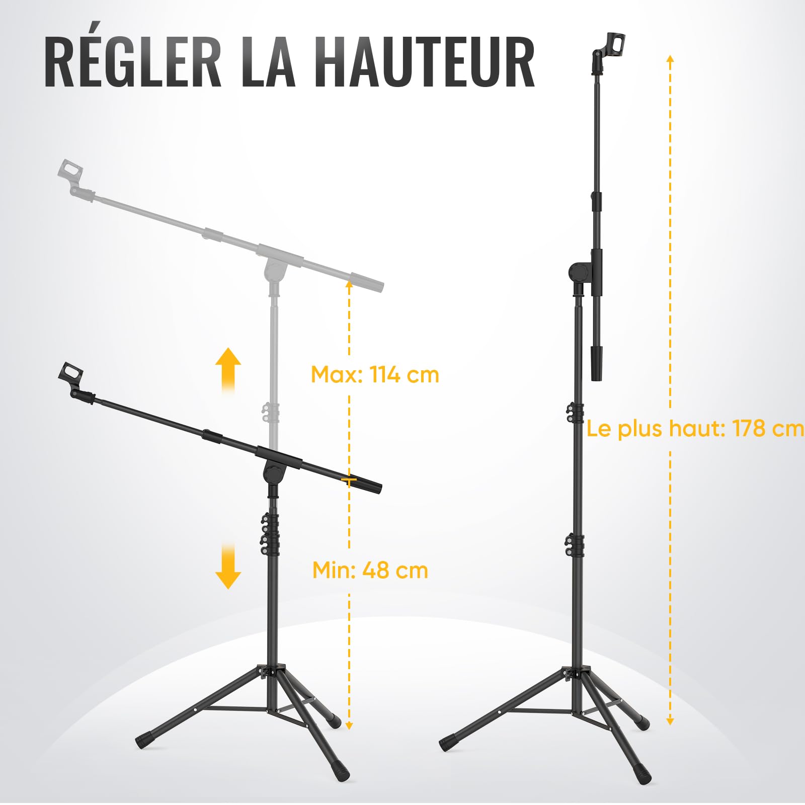 GLEAM Support de Microphone, Pied de micro pour microphone léger (< 0,5 kg) - Statif avec bras de positionnement, sac de transport, 2 pinces à micro et adaptateur vissable