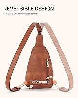 Vista 181 de Telena Riñonera pequeña para mujer, de cuero, cangureras, bolsa de pecho para mujer 3-camel marrón