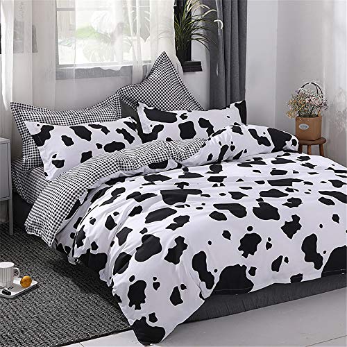 Enhome Juego de Ropa de Cama de 4 Piezas 2 Funda de Almohada Microfibra Juego de Fundas de Edredón con 1 Funda Nórdica y 1 Sábana Encimera (Vaca,150x200cm)