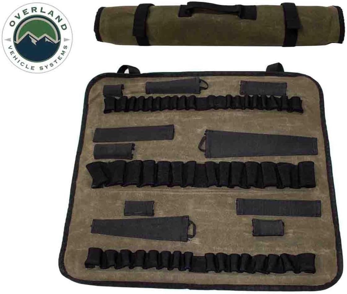 Overland Vehicle Systems Rolled Socket Organizer Storage Bag - #16 Premium Waxed Canvas - Storage for 50 sockets and 10 extra storage pockets for Ratchets