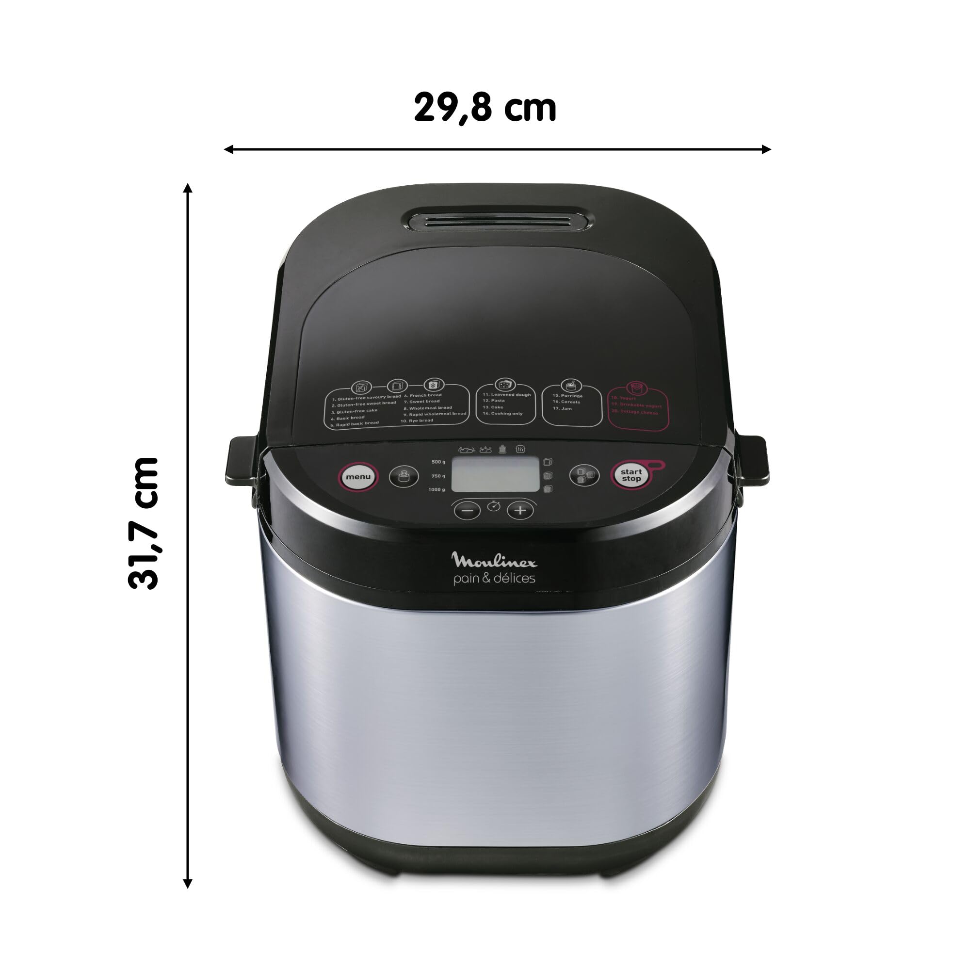 Moulinex Pain & Délices, Panificadora 1 kg, función yogur, pan sin gluten, pan casero, 20 programas automáticos, temporizador de 15h, función mantenimiento de 1h, libro de recetas incluido, OW240E30