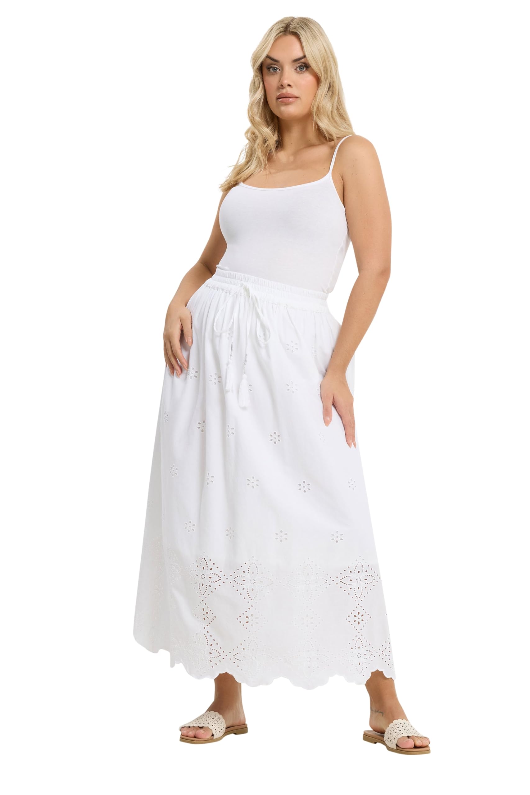 Yours Women's White Broderie Anglaise Maxi Skirt In | Size: 22/24
