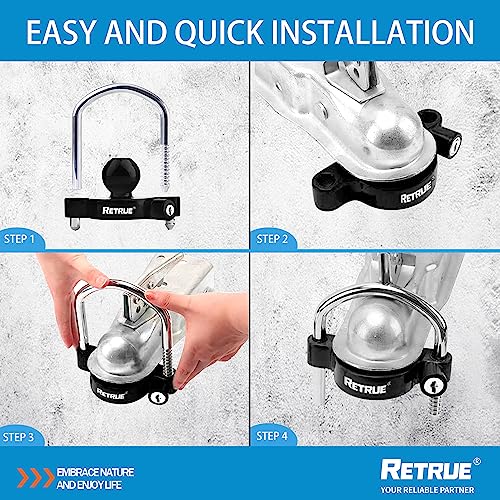 Retrue Universal Coupler Lock Trailer Locks Ball Hitch Trailer Hitch Lock Adjustable Security Heavy-Duty Steel Fits 1-7/8 Inch, 2 Inch, 2-5/16 Inch Couplers, Black Lightweight(Pack Of 2) #TOP2