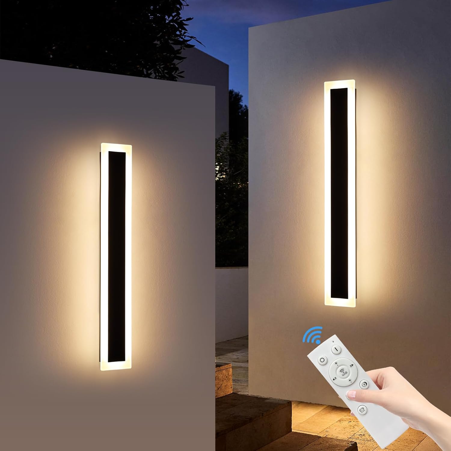 Mikeru Upgraded Widened 2pack 31.4inch Outdoor Wall Light Fixtures, 10%-100% Dimmable Outdoor Wall Lights Exterior Front Porch Light 3000-6000k Outdoor Light Fixtures Wall Mount for Basement, Garage