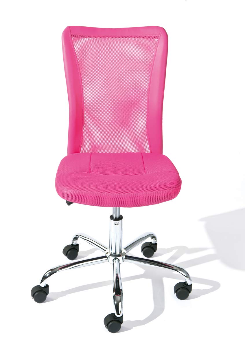Inter Link - Chaise de bureau pour enfant - Fauteuil pivotant ergonomique - Réglable en hauteur - Pied en métal chromé - Housse en tissu mesh respirant - Pivote à 360° - Rose - Bonnie