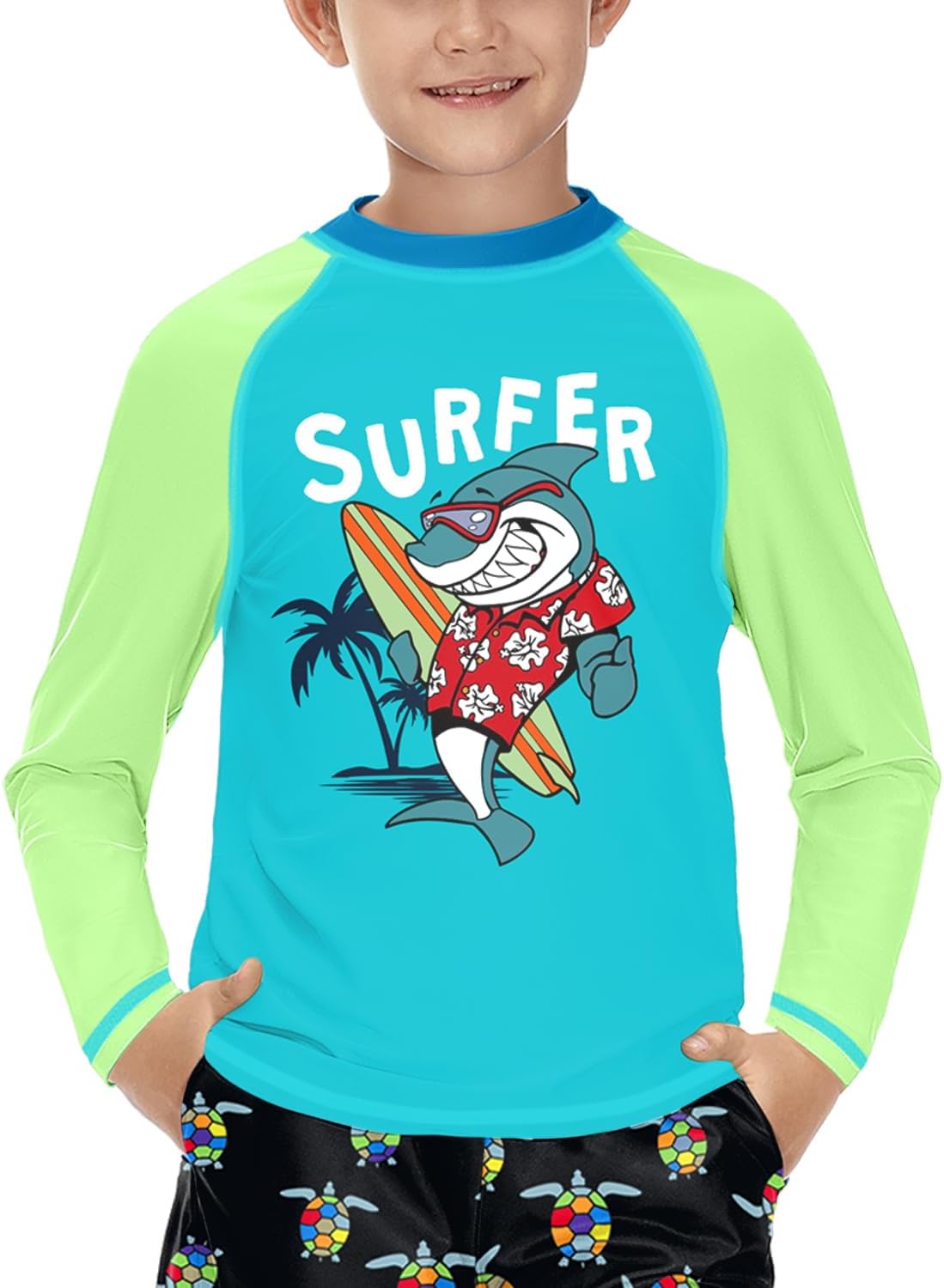 MCHIVER Jungen Langarm-Rashguard Mit UPF 50+ – Schnell Trocknend, Mit Kuh-Muster, Für Schwimmen & Outdoor