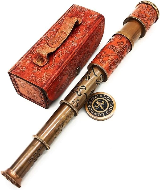 Generic Nautical Pullout Telescope 16"" Brass Marine Telescope Antique Collectibles Telescope, Golden & Brown