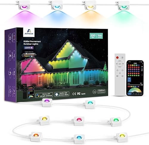 Miniatura 14 de APPECK Luces permanentes para exteriores de 400 pies con 288 luces LED, 144 W, luces inteligentes RGBW de 144 W, CC 36 V, 40 LM, tira de luces