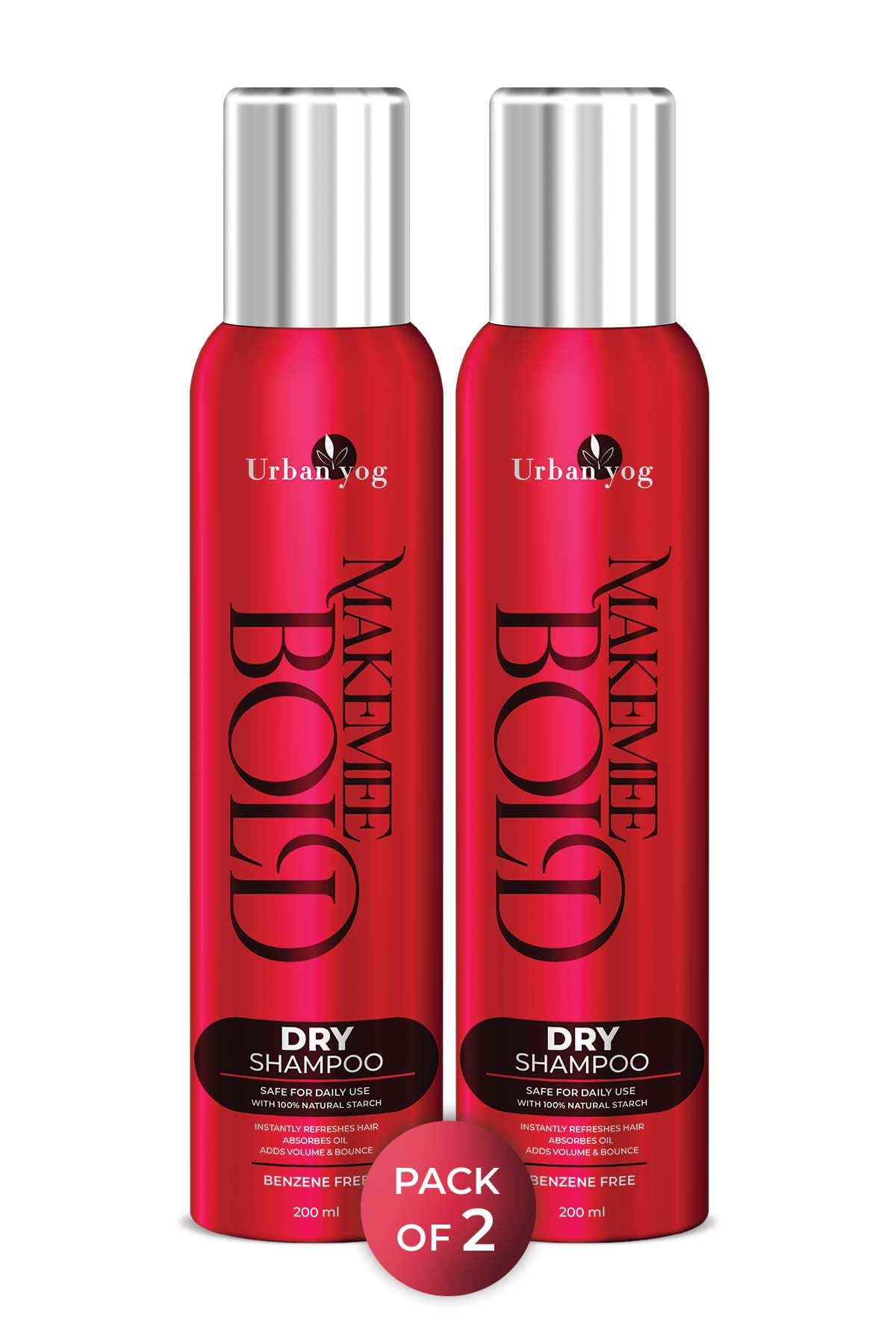 MakeMeeBold Dry Shampoo Spray for Women by Urban Yog (Pack of 2 * 200 ml) Benzene-Free | 100% Natural Starch | Instant Hair Refresh | Absorbs Oil and Dirt | Hair Volumizer | Safe For Daily Use