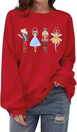 Women's Christmas Nutcracker Sweatshirt Crewneck Long Sleeve Shirt Xmas Holiday Pullover Tops
