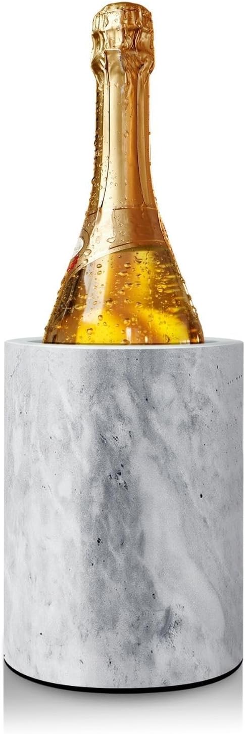 Flexzion Marble Wine Chillers for Bottles - Champagne Cooler & Multi-Purpose Marble Utensil Holder for Kitchen - Adaptable Stone Wine Bottle Chiller Bucket for Party, Bar, Home Decor, White