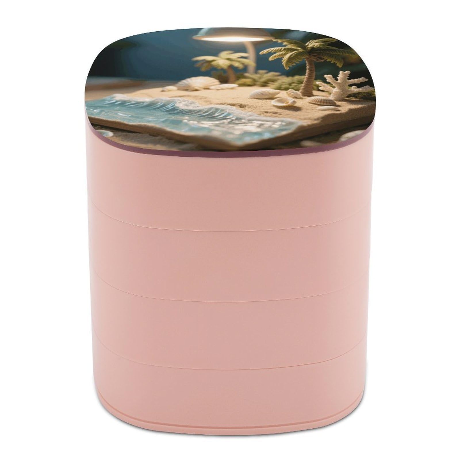 VstaDank Hawaii Beach Jewelry Box with Mirror 4-Layer Rotating Jewelry Tray Case Portable Jewelry Case Trinket Boxes Trinket Cases Travel Jewelry Organizer Earrings Storage Box