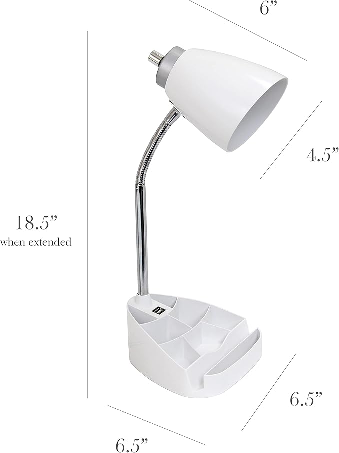 Simple Designs Simple Designs LD1056-WHT Gooseneck Organizer Desk Lamp with iPad/Tablet Stand or Book Holder and USB Port, White (Pack of 6) photo 6
