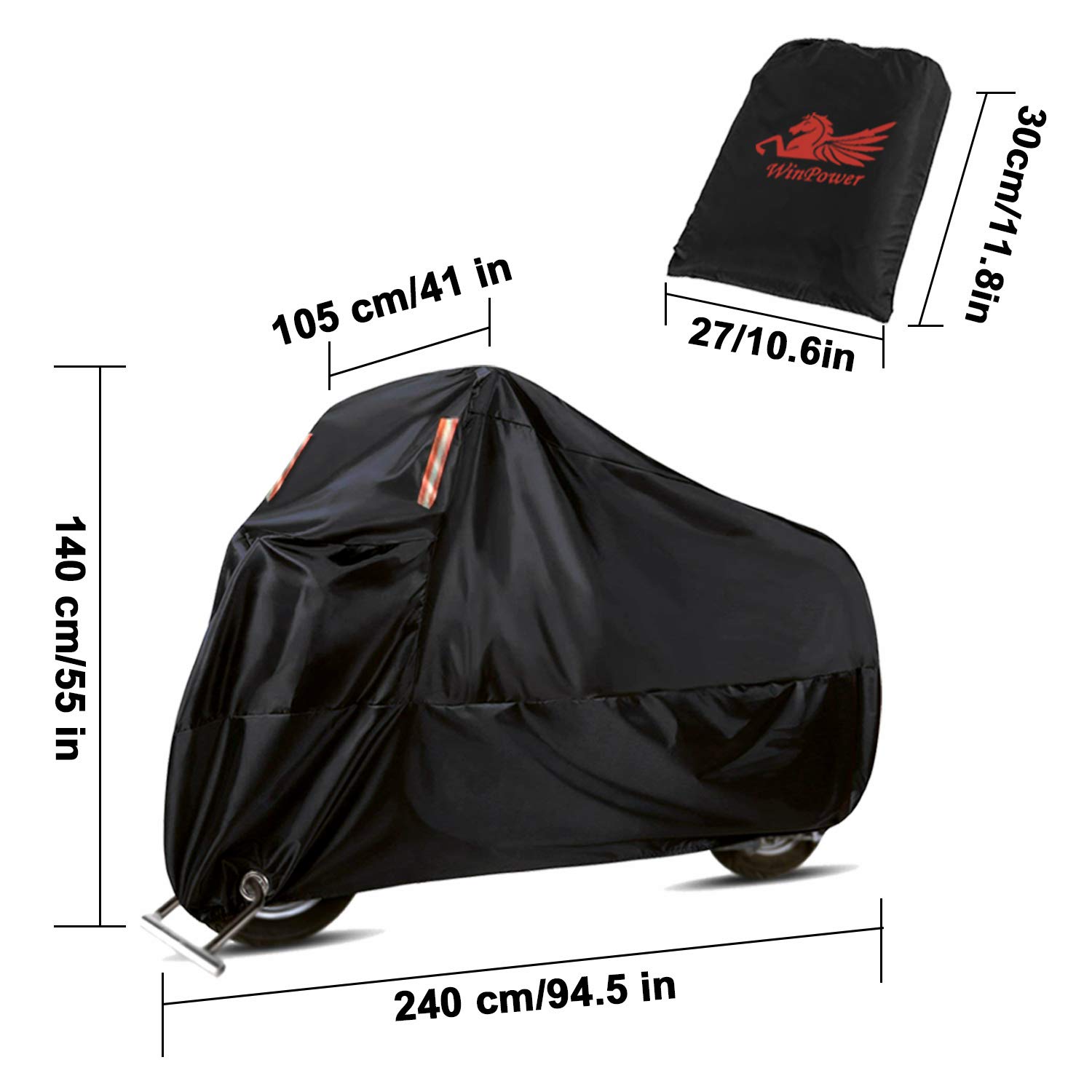 Copertura Moto Impermeabile WinPower 4XL 295x110x140 Cm Con Fori Antifurto E Rifrangenti