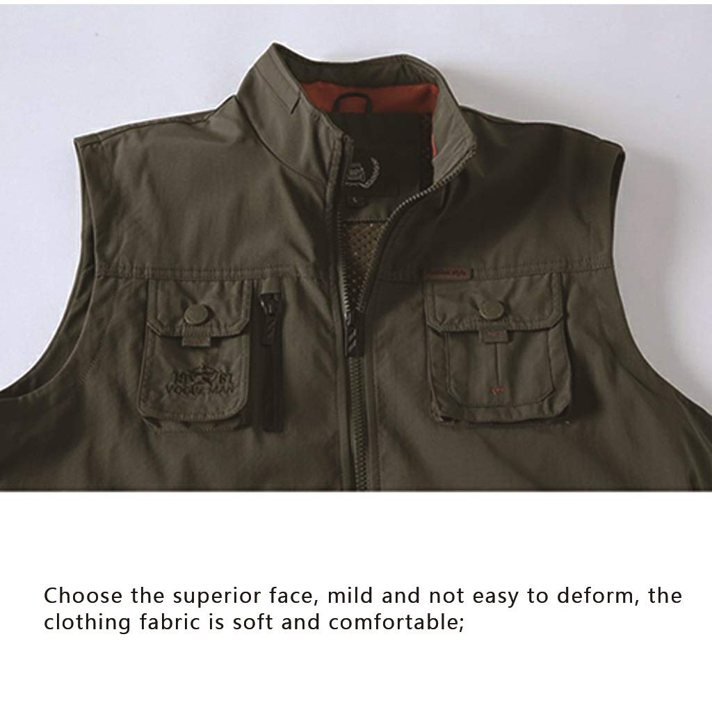 EPANO Gilet da Pesca Sottile da Uomo in Alpinismo Outdoor Multifunzionale da Pesca Gilet in Rete Multitasche (Color : Khaki, Size : XL)