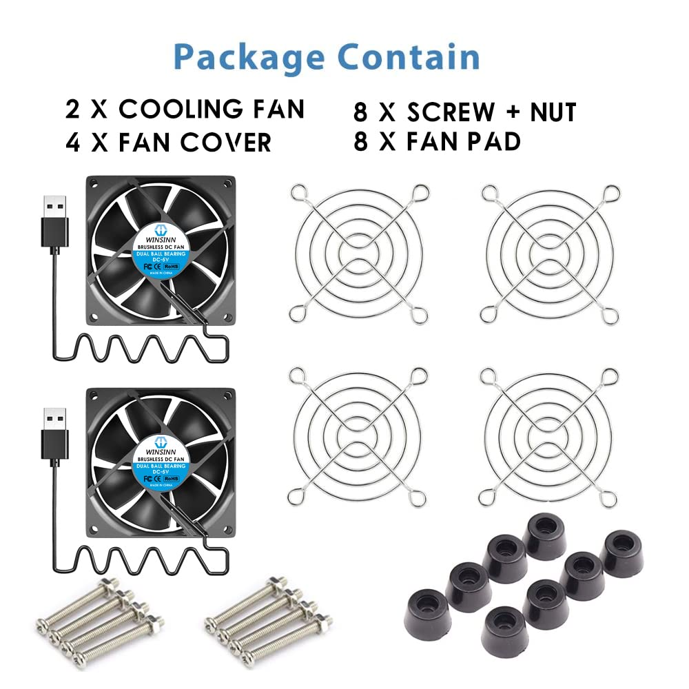 WINSINN 80mm USB Fan 5V Dual Ball Bearing Brushless 8025 80x25mm for Cooling PC Computer Case CPU Set-top Box Router Receiver DVR Playstation Xbox (Pack of 2Pcs) - Image 3