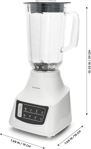 Miniatura 9 de Taurus Potenza Comfort Licuadora, 1050 W, tarro de vidrio de 1.5 L, hasta un 50% menos de ruido, cuchillas de acero inoxidable, 9 ajustes de