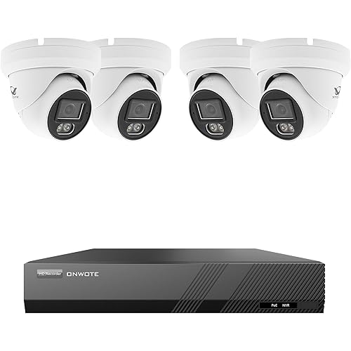 ONWOTE PoE Security Camera System, 8 Channel 6MP NVR (No Hard Drive Included), 4X 5MP 122° Wired Audio IP Cameras, AI Human Vehicle Detection, Color Night Vision, Outdoor CCTV Kit for Home Businesses