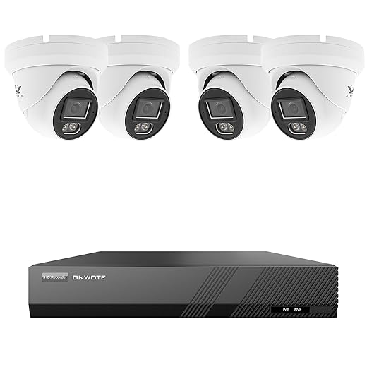 ONWOTE PoE Security Camera System, 8 Channel 6MP NVR (No Hard Drive Included), 4X 5MP 122° Wired Audio IP Cameras, AI Human Vehicle Detection, Color Night Vision, Outdoor CCTV Kit for Home Businesses