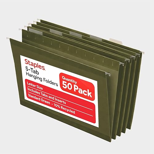 Miniatura 12 de Staples Carpetas colgantes para archivos, tamaño carta, morado, pestañas de corte 1/5, resistentes al desgarro, incluye pestañas e insertos