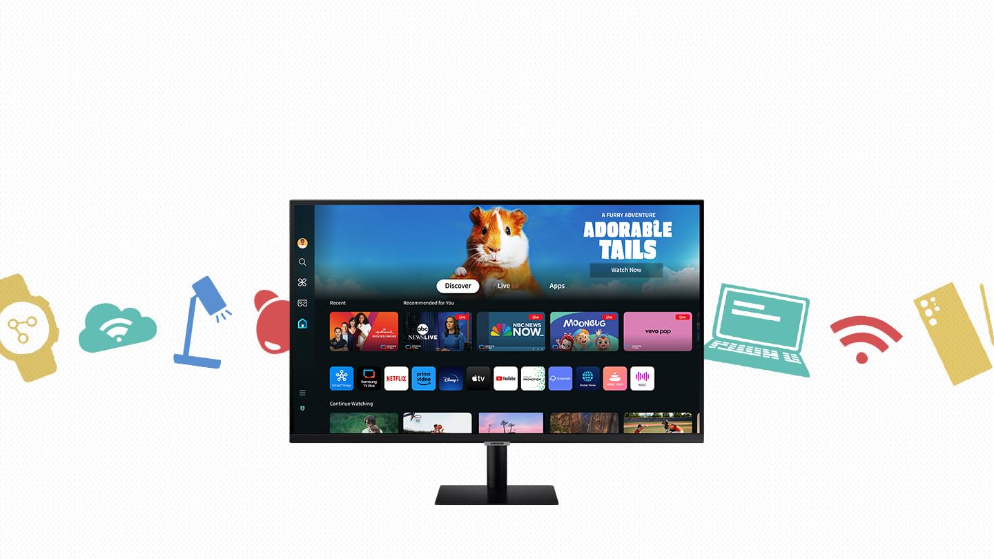 Samsung Smart Monitor M5 Noir - 32'' - Dalle VA, FHD (1920 x 1080), 60Hz, 4ms, Inclinable, 2 x HDMI (1.4), 2 x USB-A, Smart TV, Gaming Hub, LS32DM502EUXEN