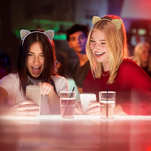 Miniatura 3 de Diadema de orejas de gato con purpurina para niñas y mujeres, paquete de 6