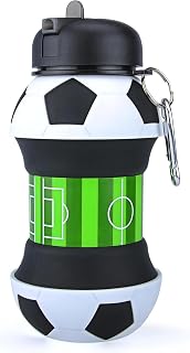 Botella Plegable de Silicona sin BPA 550 ml — Botella Deportiva Portátil con Mosquetón — Diseño Balón Fútbol — Ideal para Entrenamientos, Partidos, Gimnasio, Viajes, Niños y Niñas — Reutilizable