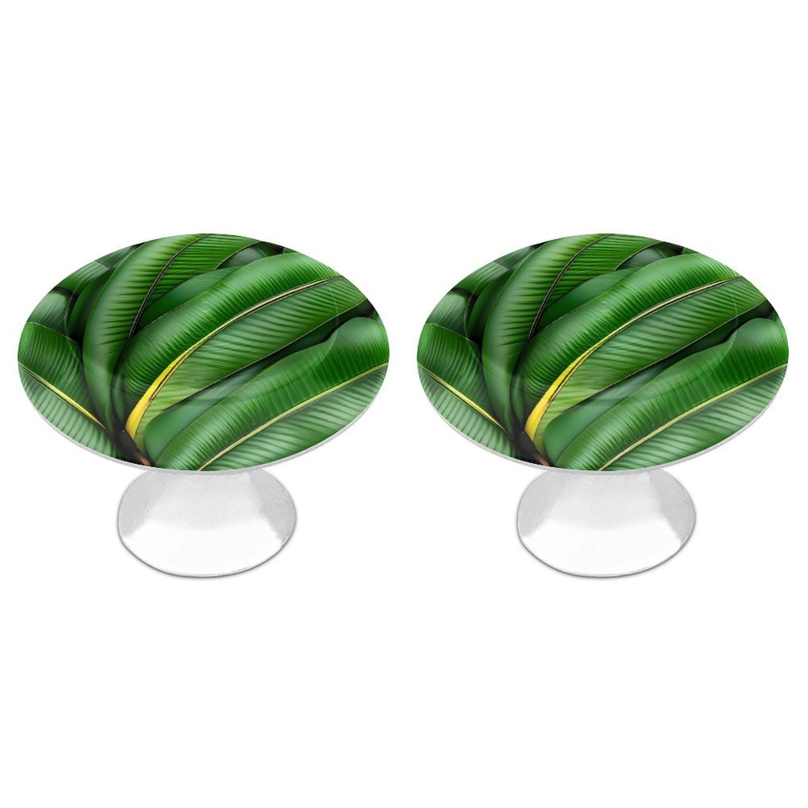 QMNLKH Banana Leaf Green Cabinet Knobs for Home, Round Drawer Pulls for Kitchen, Personalized Cupboard Handles with Screw, Fashion Dresser Knobs for Office, Drawer Handles, 2 Packs