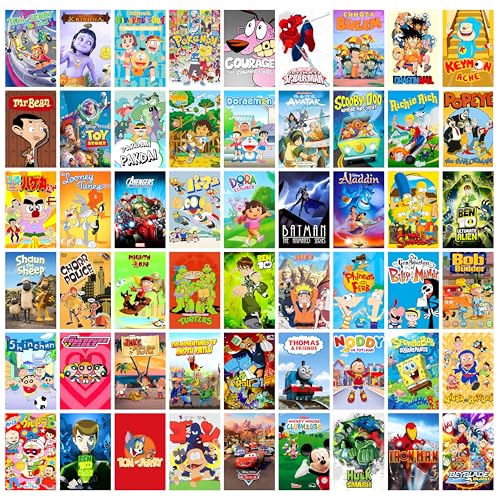 Image of MODERN GALLERY MART Pack of 54 Cartoon Wall Collage Kit Posters - 4 x 6 Inches Posters for Wall Decoration - Wall Art For Bedroom, Office, Living room, Dorm room - Glue Dots Included