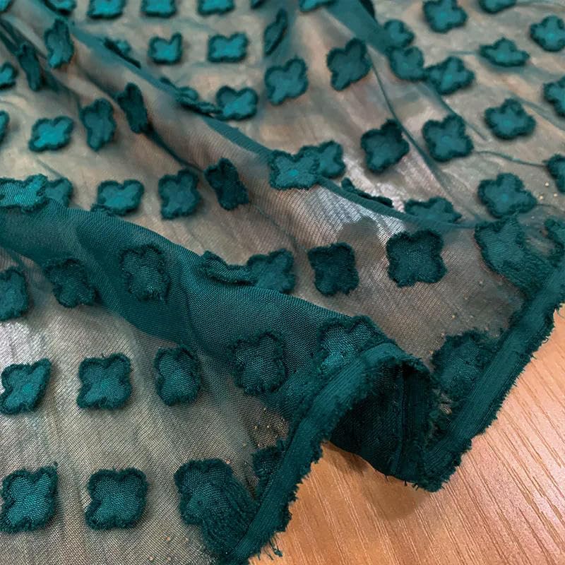 150 cm breit, 300 cm lang, vierblättriger Jacquard-bestickter, halbtransparenter Chiffon-Stoff, Meterware, Chiffon-Stoff für die Kleiderherstellung