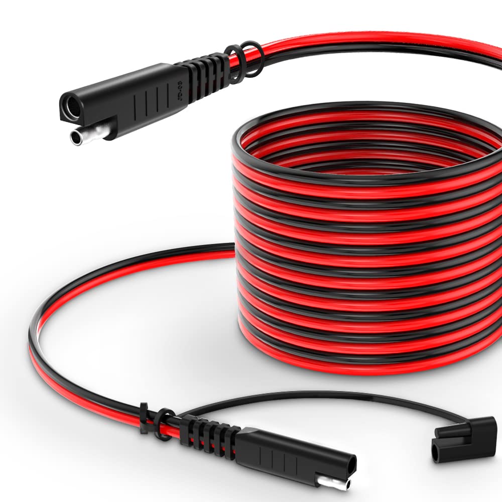ELECTOP 15ft SAE Power Extension Cable with Quick Connect/Disconnect, 14AWG, Dust Cap for Automotive, RV, Motorcycle, Solar Panel, Battery Charging (Pack of 2)
