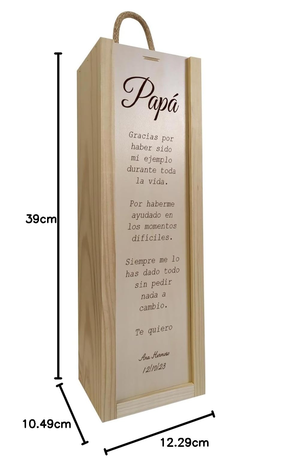 Deliex delicias de Extremadura. Regalo para padres con el mensaje que desees, caja de madera personalizada para botellas, regalo original… (1 botella)