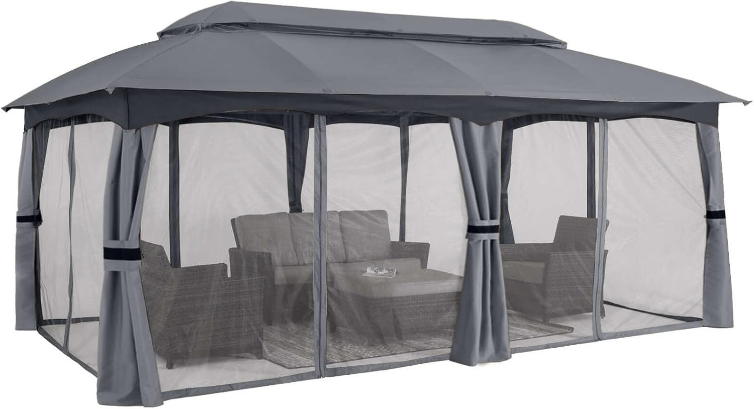 abccanopy 10x20 outdoor gazebo - patio gazebo with mosquito netting, outdoor canopies for shade and rain for lawn, garden, backyard & deck (dark gray) dark gray 10x20