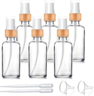 6 Pack,1.7 oz Clear Glass Atomizer Bottle for Essential Oils,Empty Portable Glass Perfume Spray Bottle with Bamboo Cap Travel Fine Mist Vial Liquid Cosmetic Container