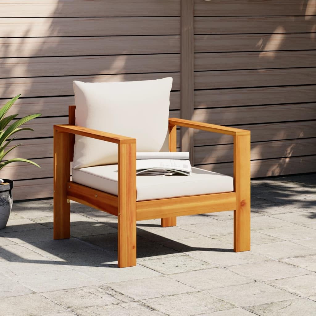 Chaise de jardin en bois d'acacia massif fauteuil exterieur avec coussin