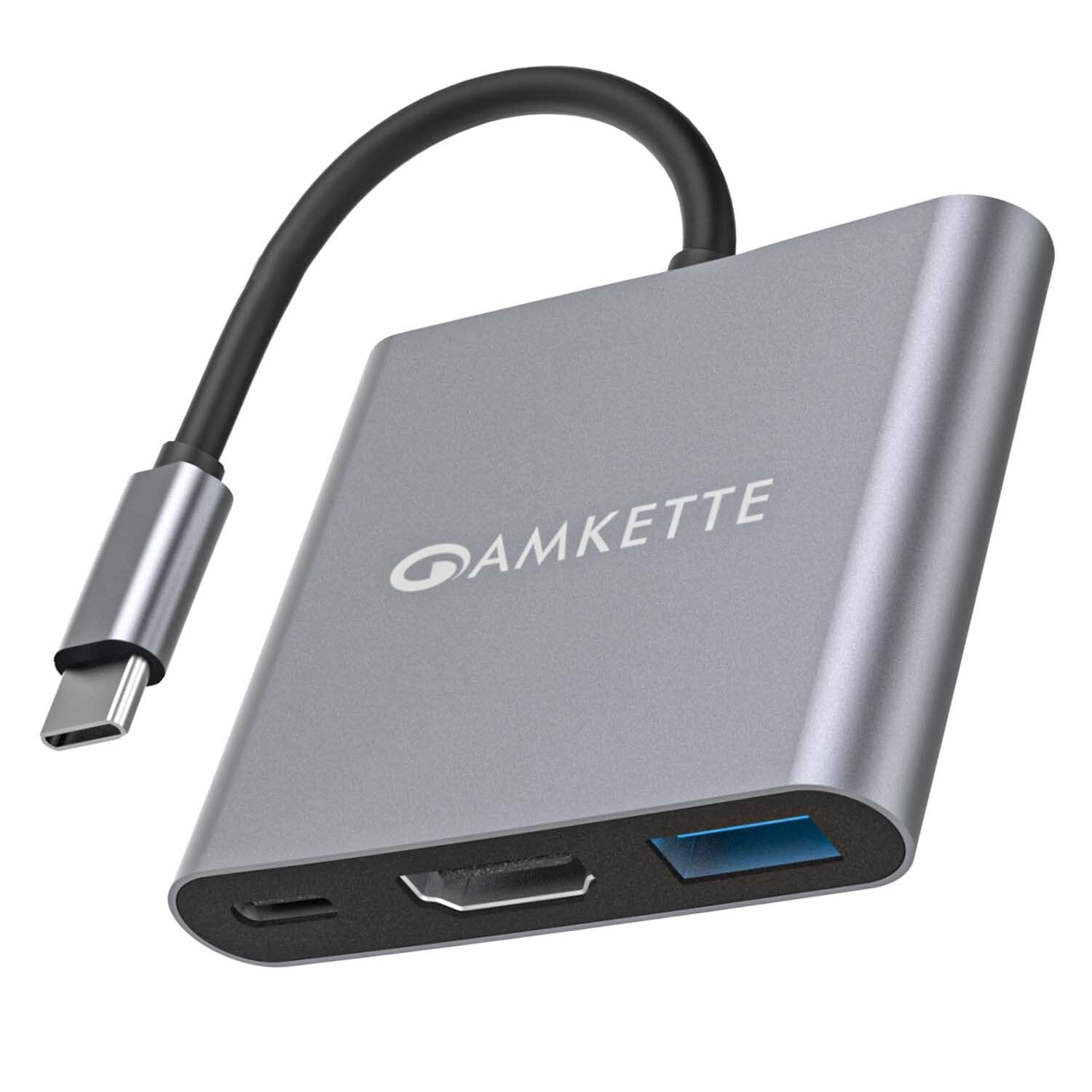 Amkette 3-in-1 Type C to HDMI Adapter, Multiport USB C to HDMI Adaptor with 4K@30Hz, USB 3.0 @ 5Gbps, 100W PD Charging Port for Laptop, MacBook, PC and Other Type C Devices