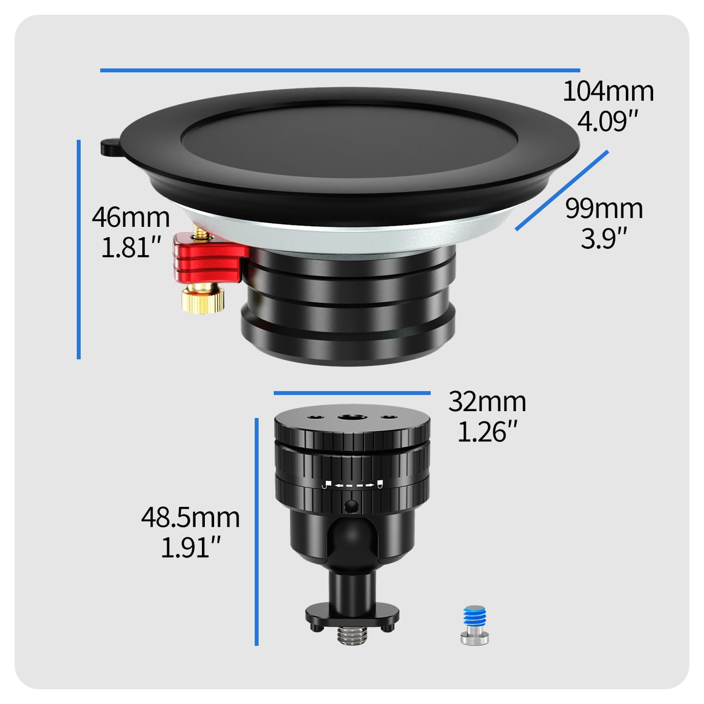 Statyw z głowicą kulową ze stopu aluminium 22 mm ze śrubą 1/10.2 cm, adapter do montażu na kamerze, nośność 4 kg, do kieszeni 4/3/X5, klipsy do telefonu, akcesoria (ze standardowym