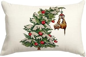 RABUSOFA Christmas Pillow Covers 12x20 Inch, Merry Cat Pillow, Christmas Tree Decorations Pillows
