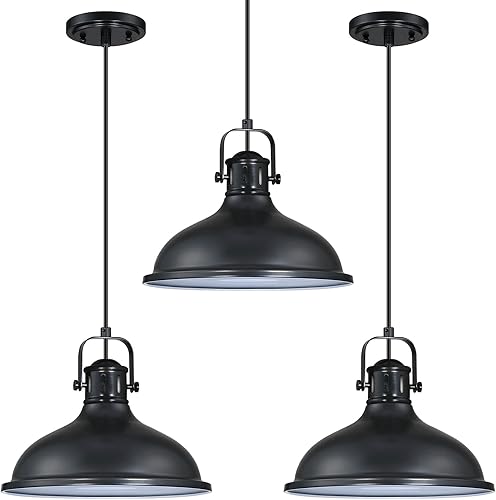 Doraimi Lighting Paquete de 3 lámparas colgantes industriales vintage, lámparas de araña de metal, acabado negro, lámpara de techo para cocina,