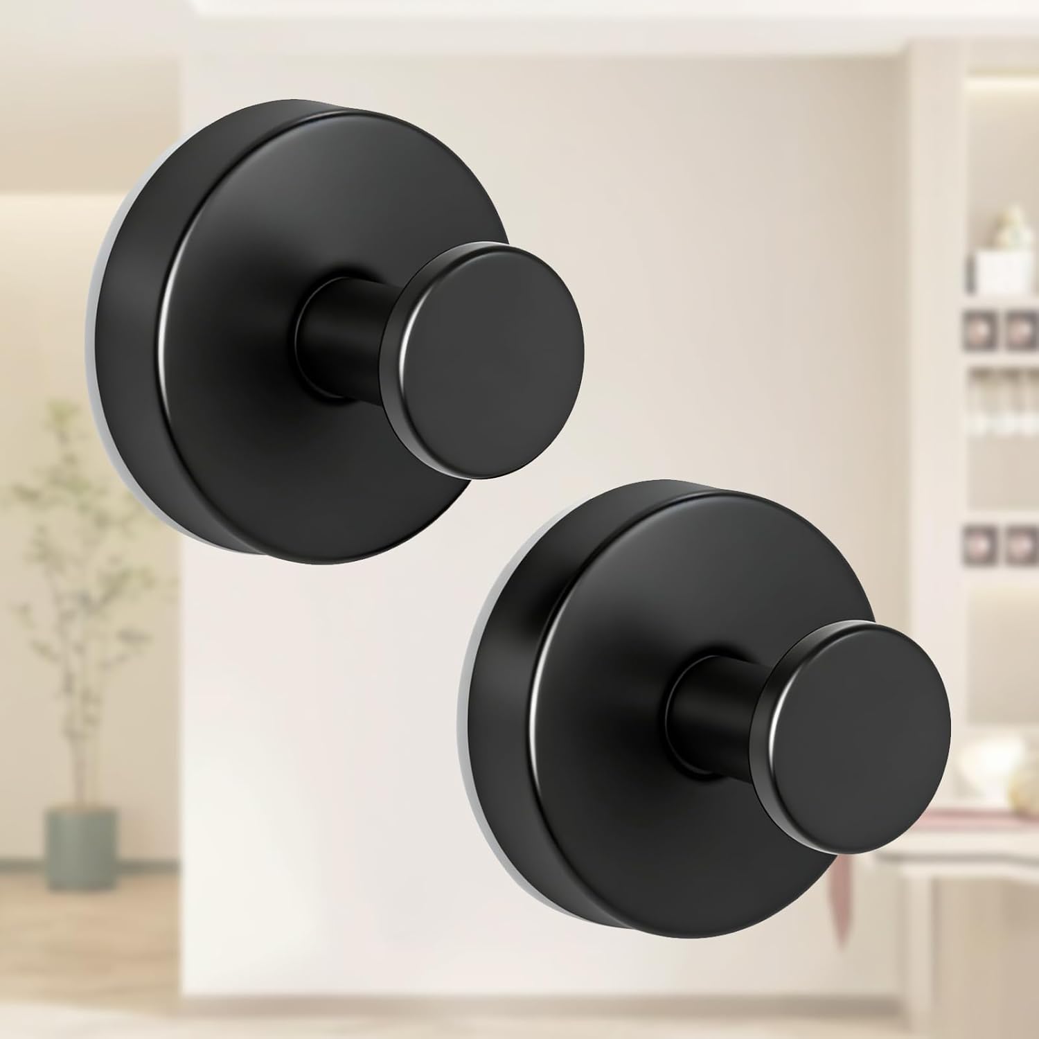 2 Pack Suction Cup Hooks, Drill-Free Stainless Steel Suction Cup Hooks for Shower Wall Kitchen Bathroom, Towel Coat Hangering (Black)