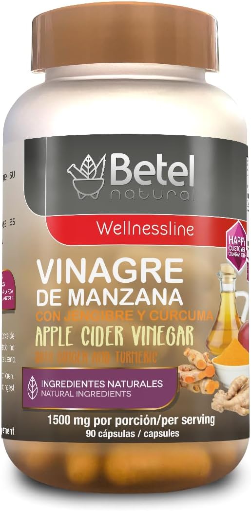 Betel Natural Premium Vinagre de Manzana con Jengibre y Curcuma - Apple Cider Vinegar with Ginger and Turmeric 90 Caps