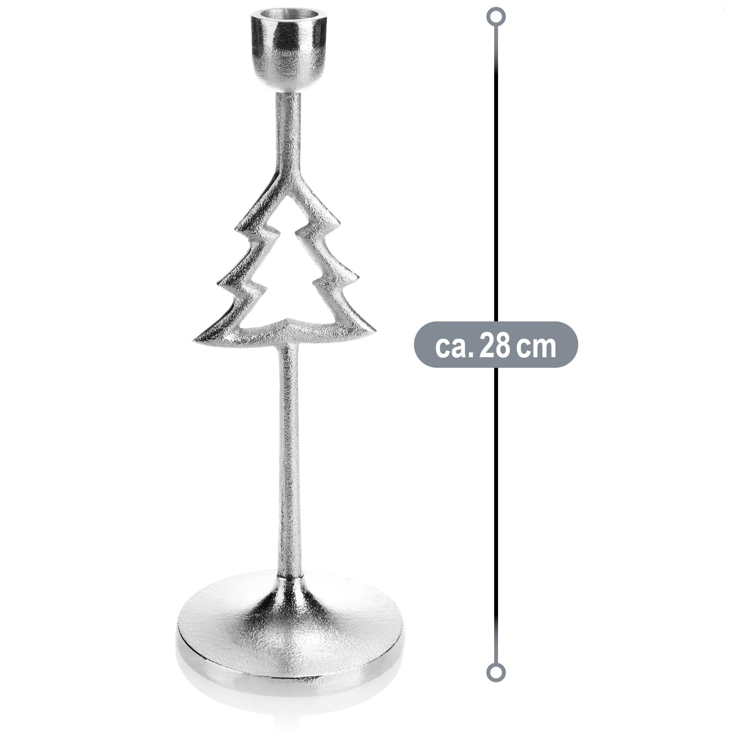 🕯️ COM-FOUR Candelabro Árbol De Navidad De Plata - Base Redonda, 28 Cm - Portavelas De Una Llama Festivo